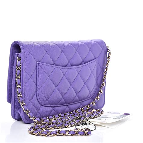 CHANEL Patent Quilted Wallet On Chain WOC Purple